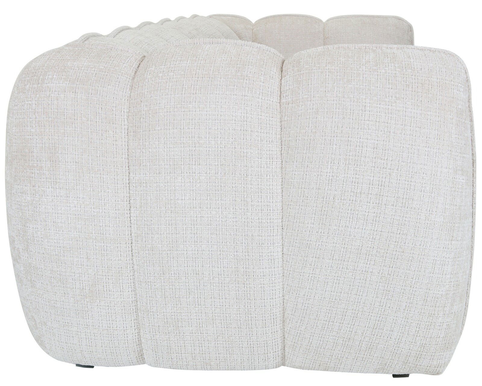 Rückansicht eines großen, beigen Sofas mit strukturierter Oberfläche.