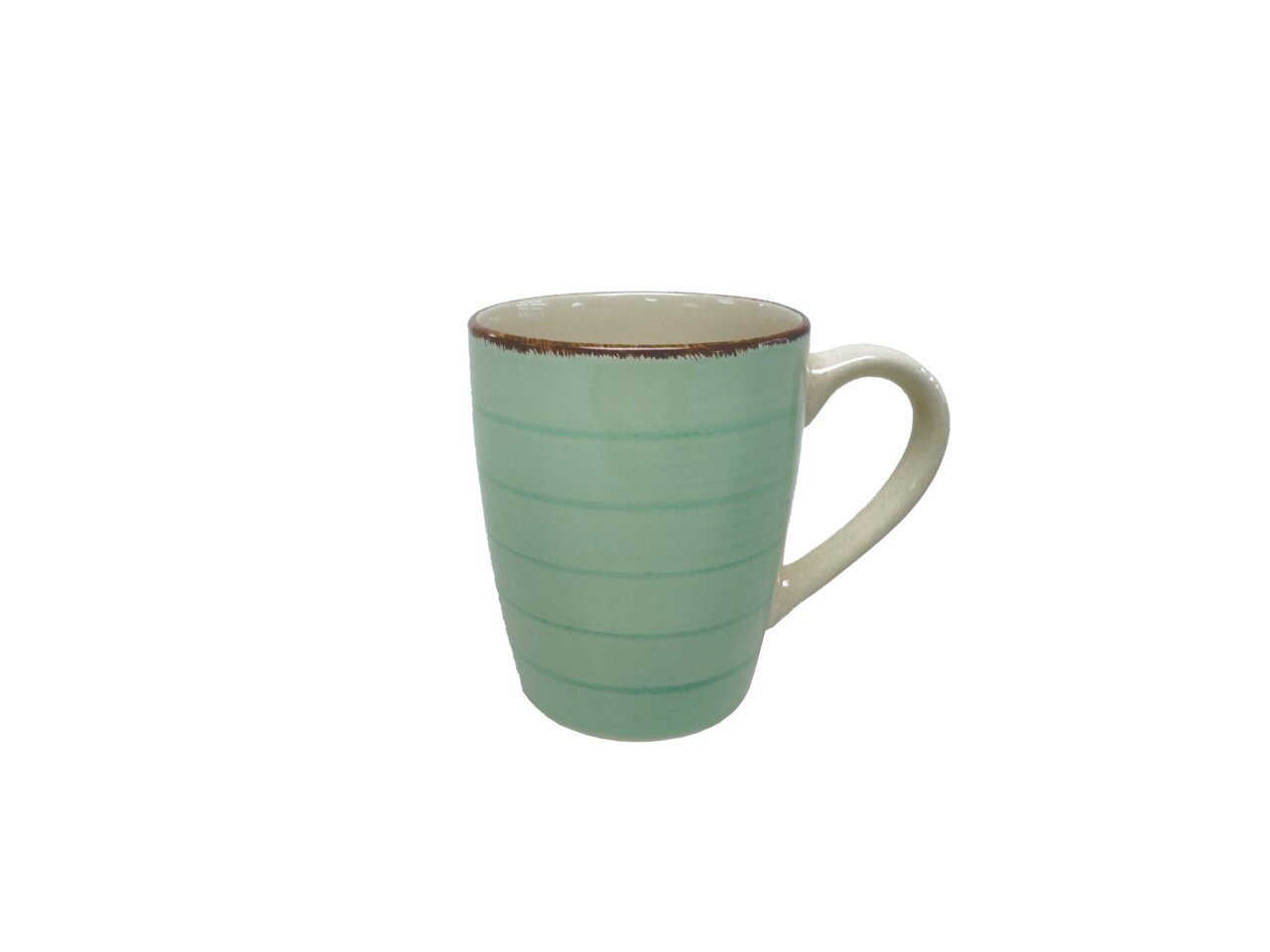 Grüne Tasse mit Henkel, seitliche Perspektive
