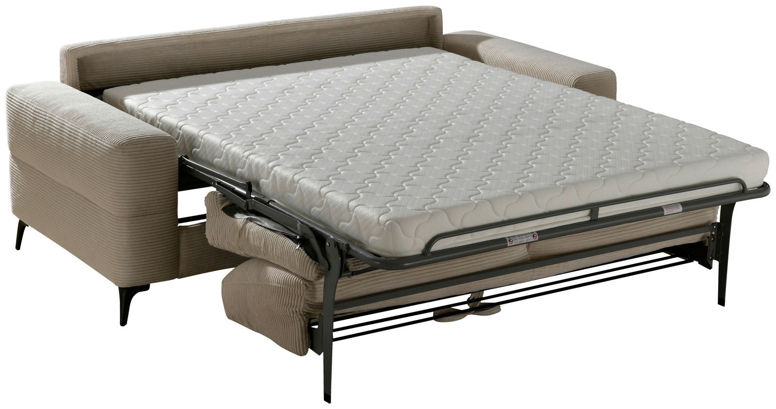 Funktionssofa mit ausgeklapptem Bettmechanismus, seitliche Perspektive