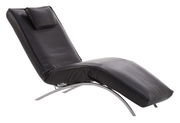 Elegante schwarze Liege mit gebogenem Metallgestell, seitliche Perspektive