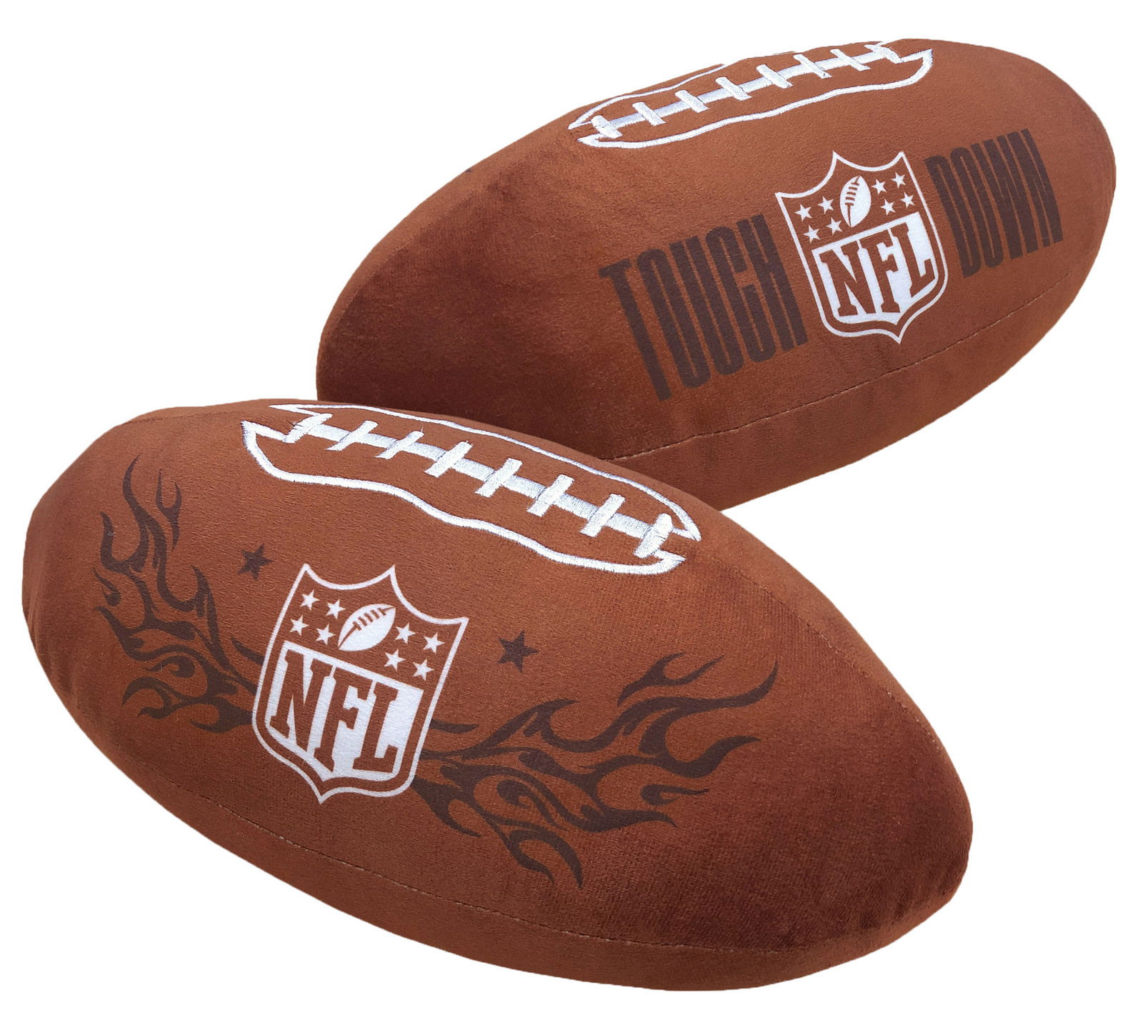 NFL Konturenkissen in Form eines Footballs mit NFL-Logo und 'TOUCHDOWN'-Aufschrift, seitliche Perspektive