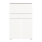 Moderner weißer Schuhschrank mit zwei Türen und zwei Schubladen, Frontalansicht