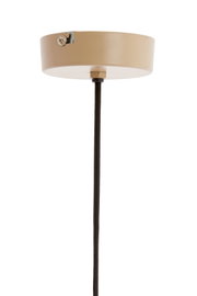 Hanglamp, gezien van onderaf, met zwarte kabel en beige kap