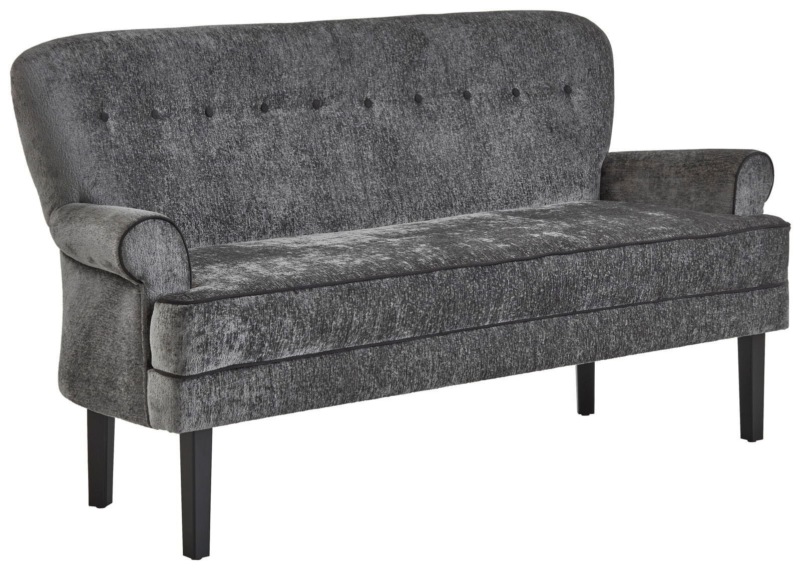 Valdera Sitzbank SALZBURG Graue Sitzbank mit Knopfdetails und Armlehnen, seitliche Perspektive