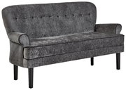 Graue Sitzbank mit Knopfdetails und Armlehnen, seitliche Perspektive