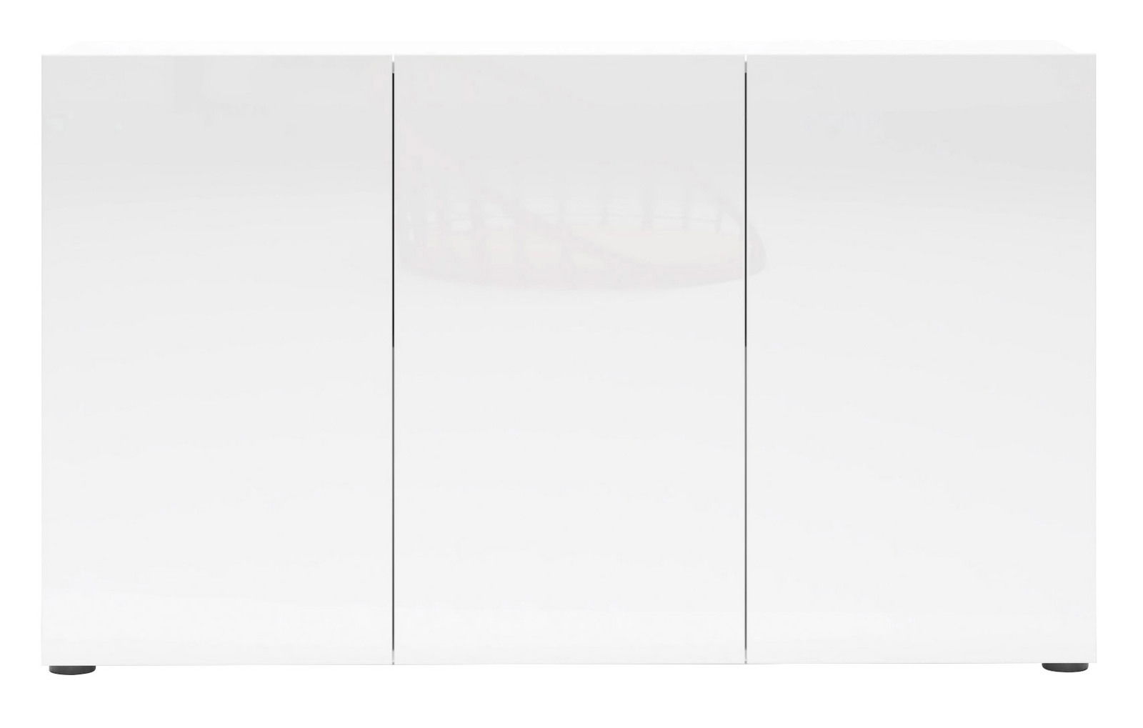 Weiße, moderne Kommode mit drei Türen, frontale Ansicht