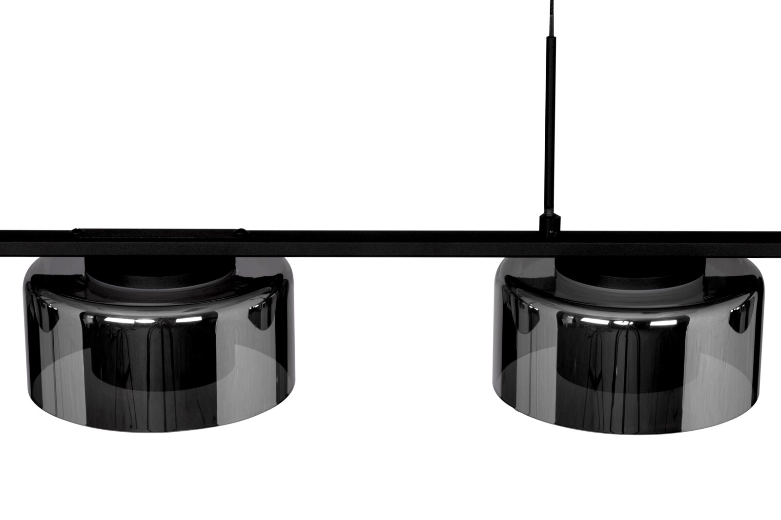 Zwei moderne, schwarze LED-Hängeleuchten von Dieter Knoll, seitliche Perspektive.