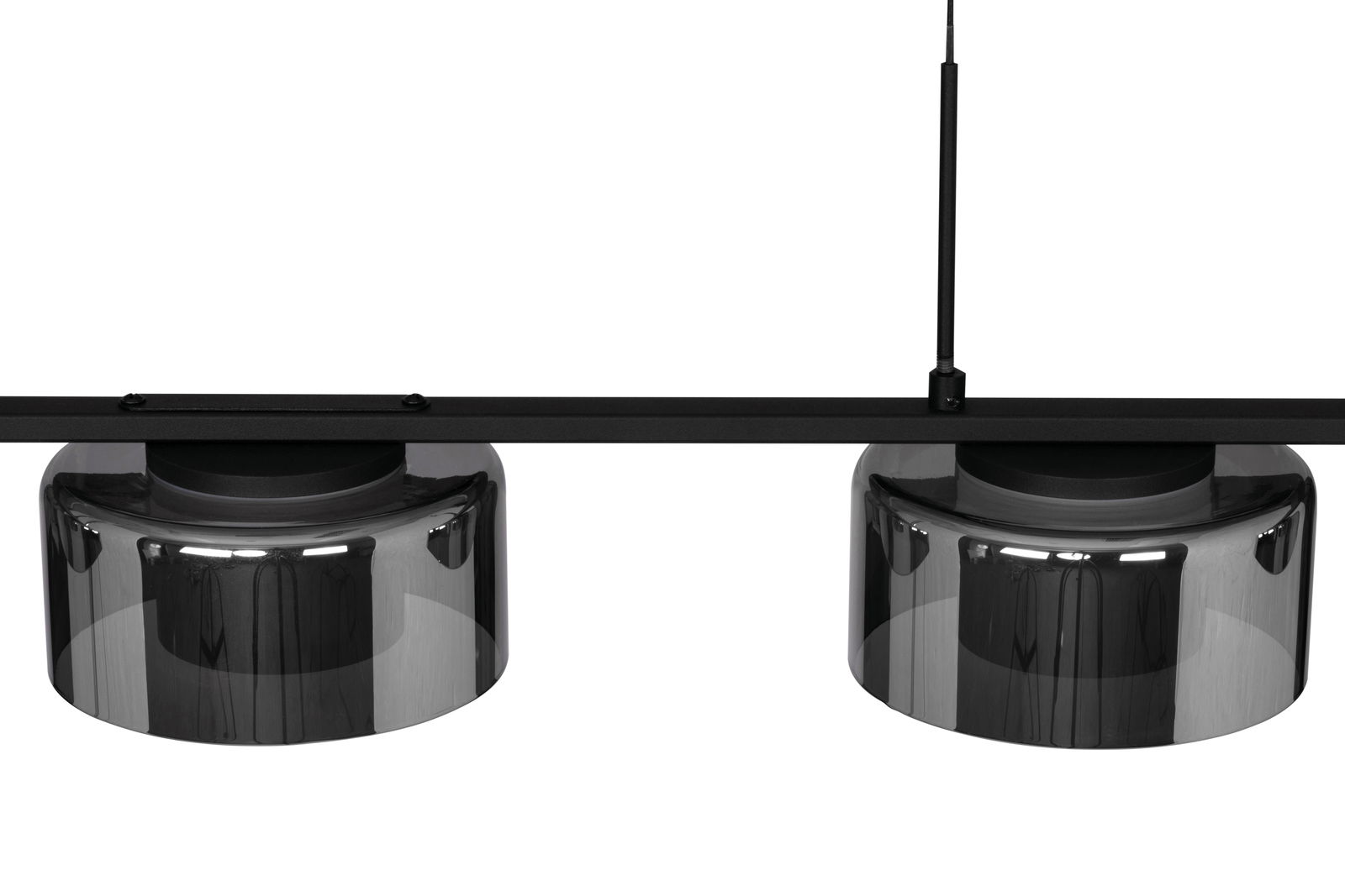 Zwei moderne, schwarze LED-Hängeleuchten von Dieter Knoll, seitliche Perspektive.