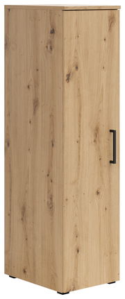 Mehrzweckschrank aus Holz mit natürlicher Maserung, seitliche Perspektive