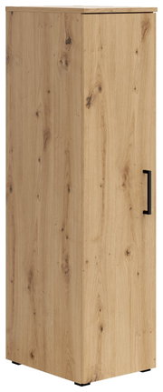 Mehrzweckschrank aus Holz mit natürlicher Maserung, seitliche Perspektive