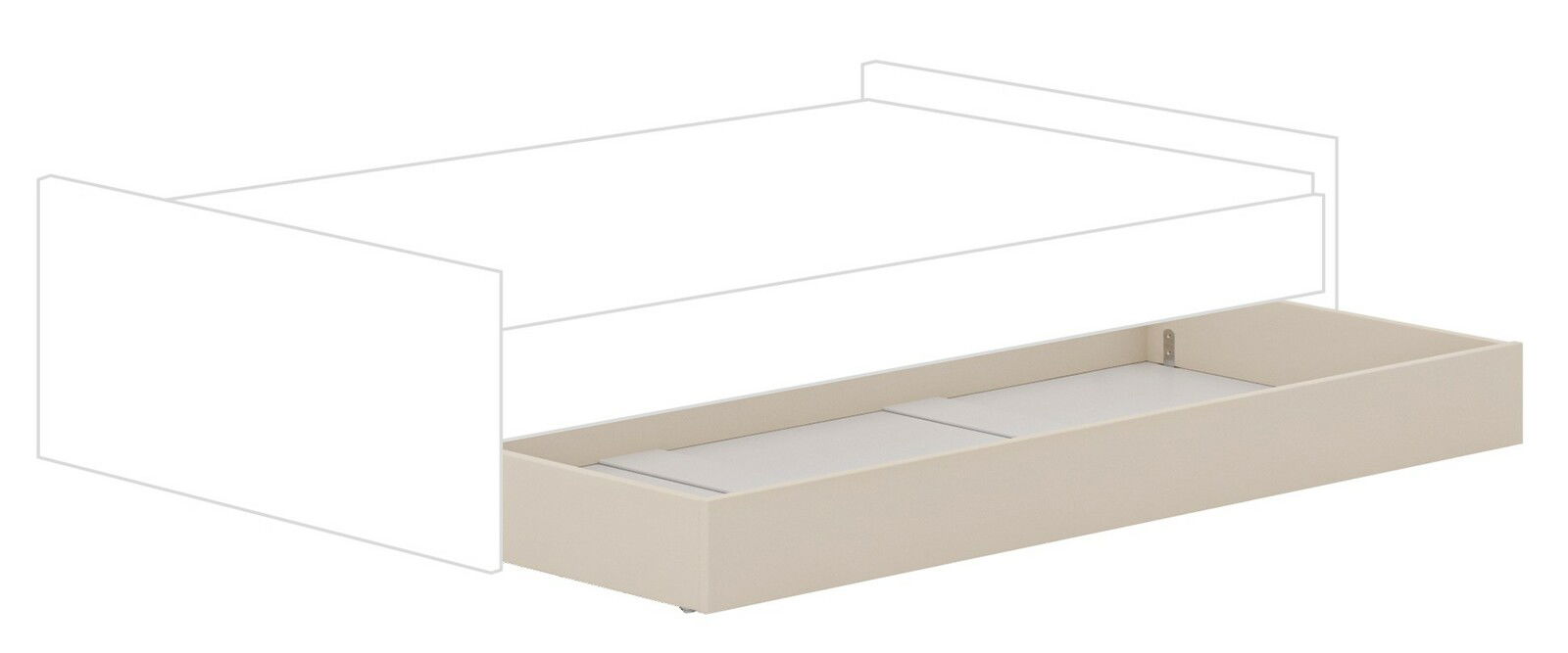 Bettkasten Unterschiebebett in beige, seitliche Perspektive
