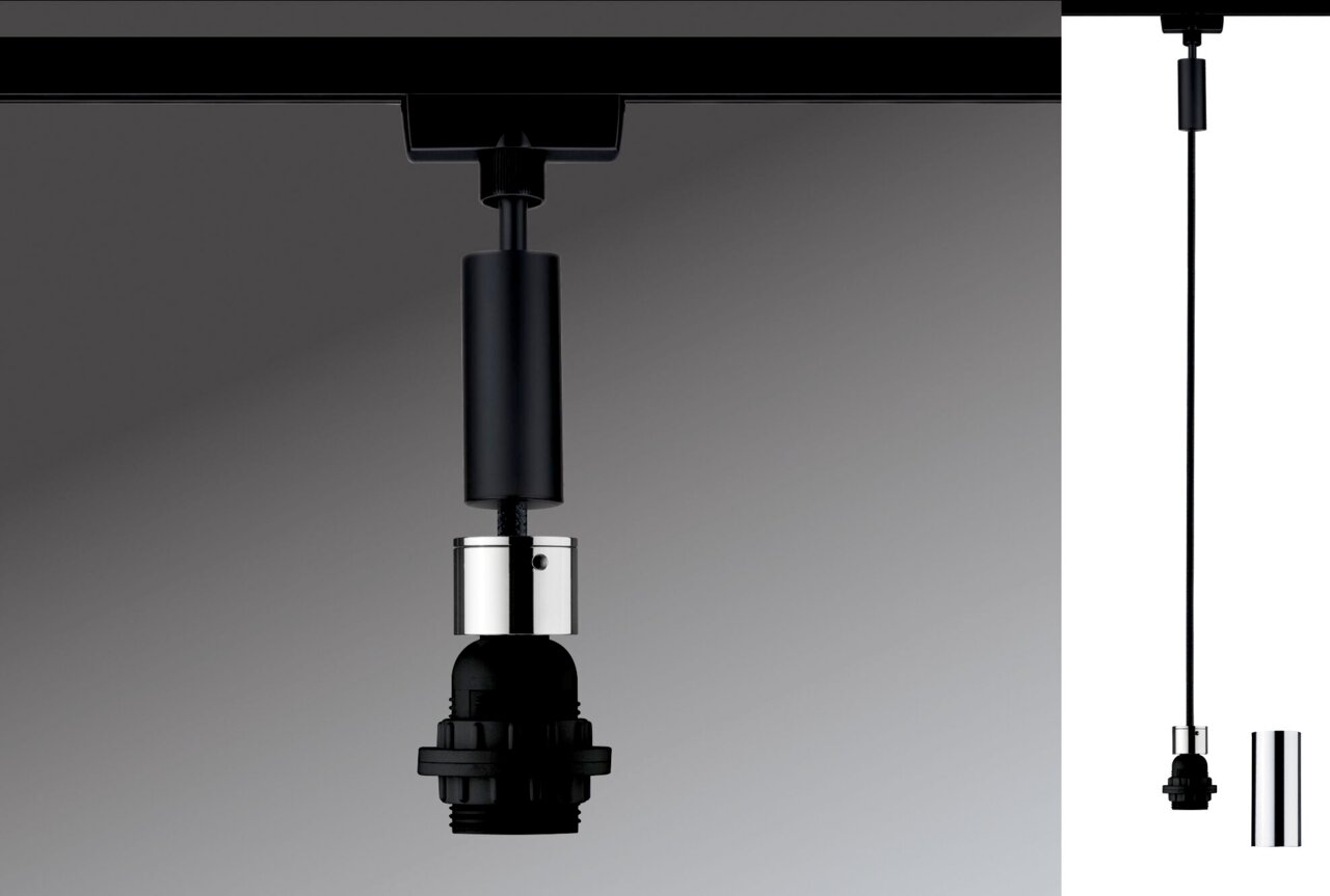Schwarzes Basispendel mit Kabel und Fassung, seitliche Perspektive
