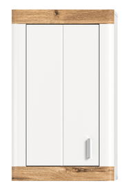 Hängeschrank in Weiß mit Holzoptik-Akzenten, Frontalansicht