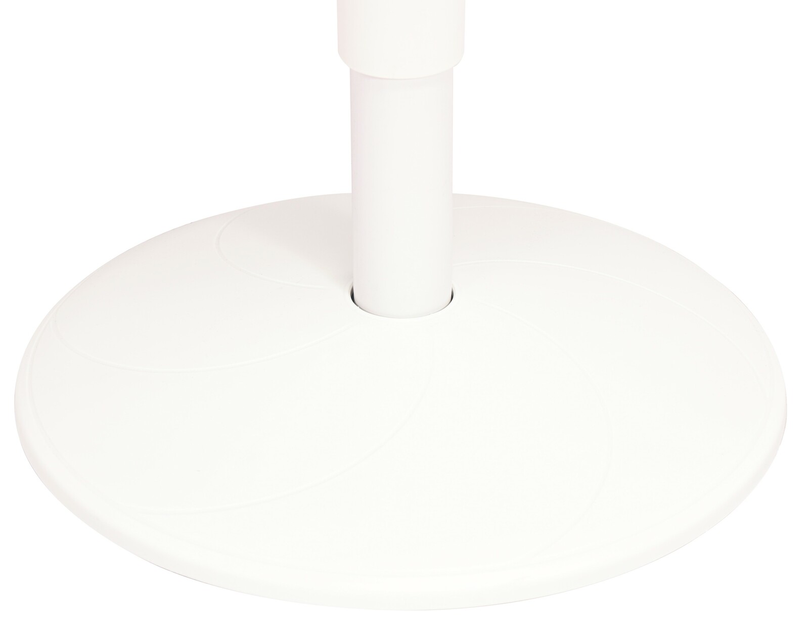 Weiße runde Basis eines Sitzhockers, Nahaufnahme von unten