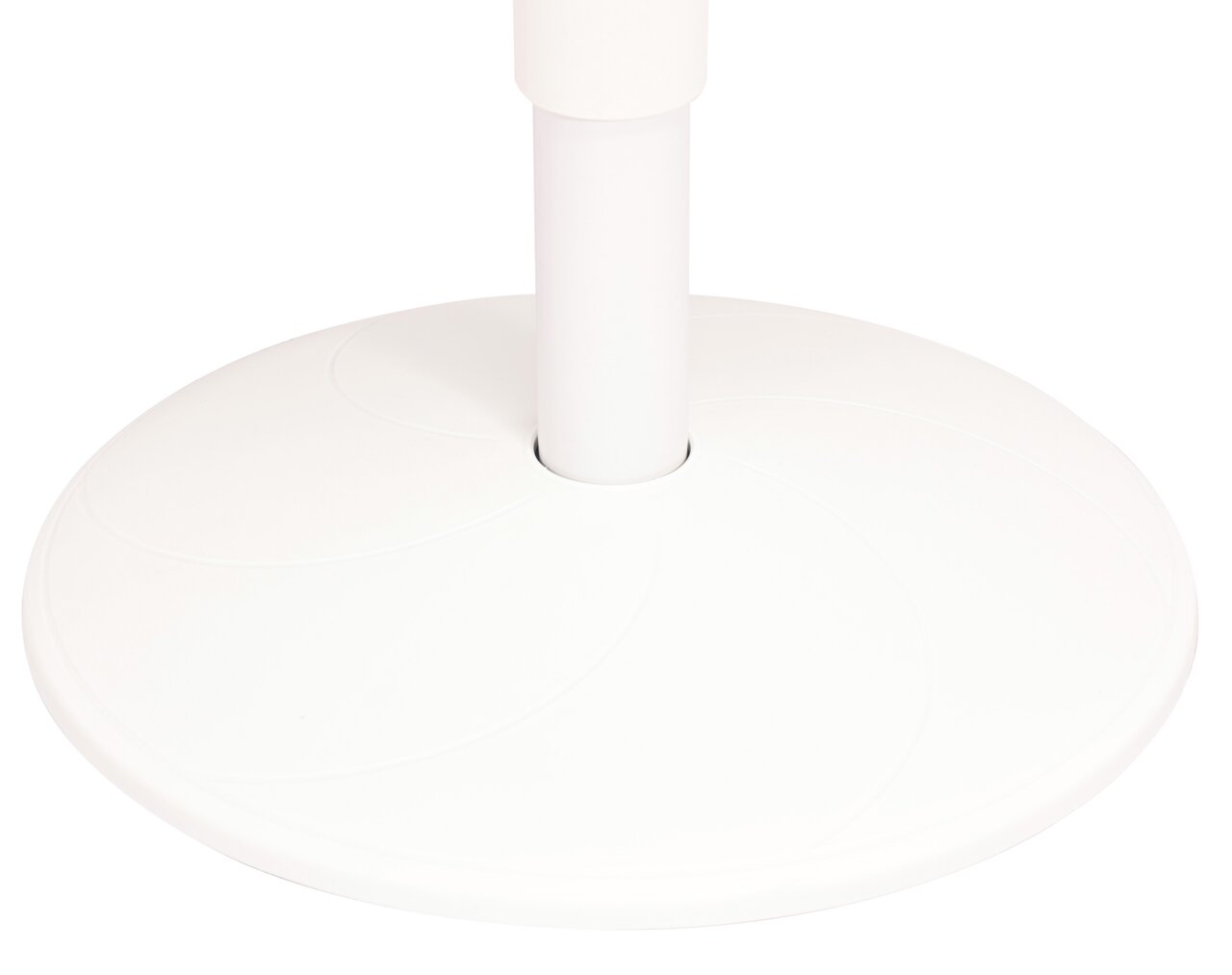 Witte ronde voet van een zitkruk, close-up van onderaf