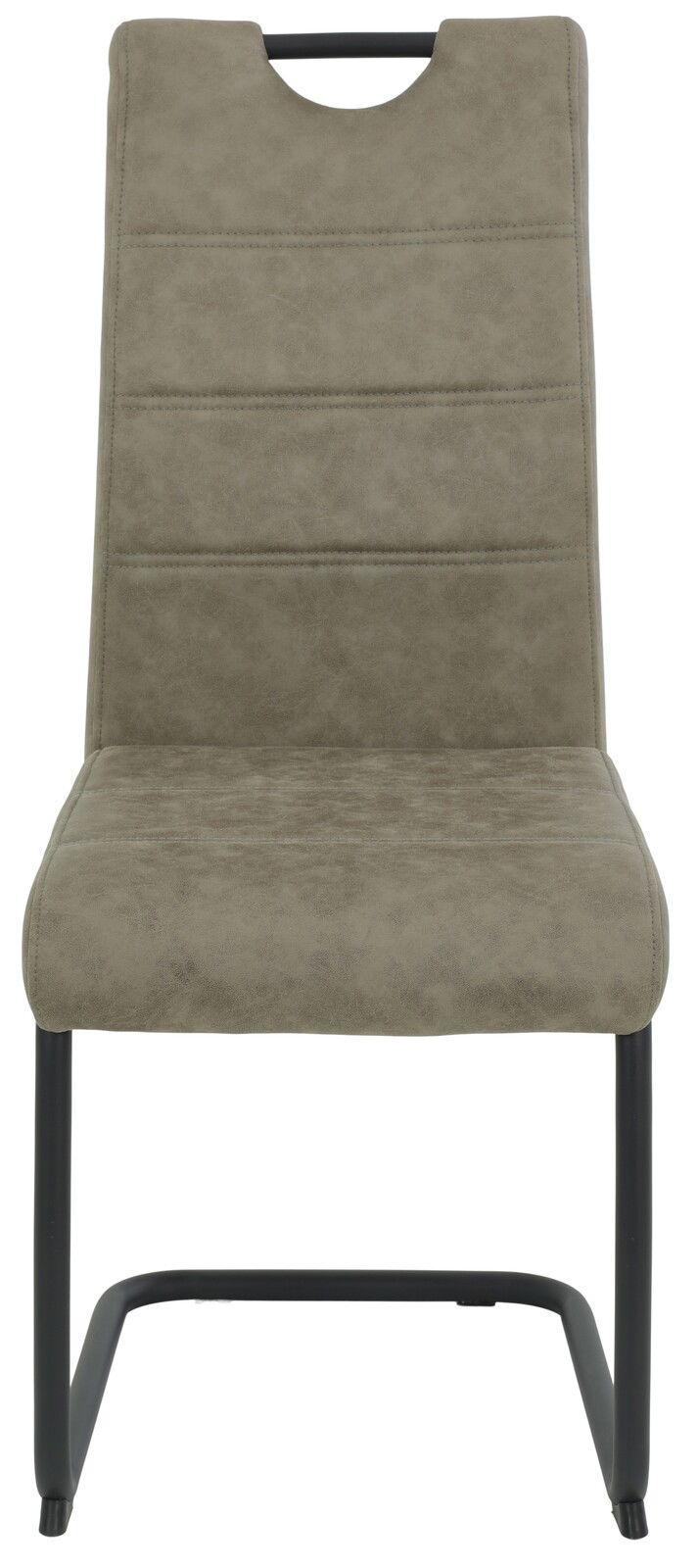 Moderner Schwingstuhl in Beige mit schwarzem Metallgestell, Frontalansicht