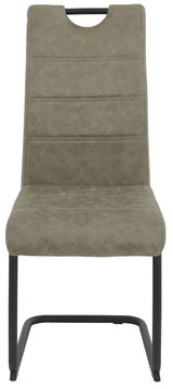 Moderner Schwingstuhl in Beige mit schwarzem Metallgestell, Frontalansicht