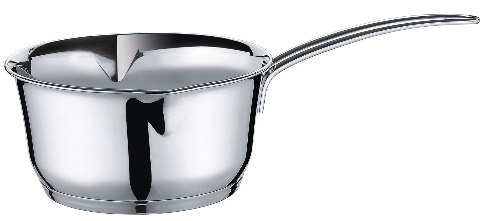 Silberner Stieltopf COOK 700ml aus Edelstahl, seitliche Perspektive