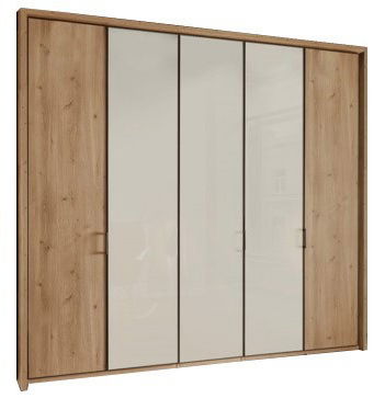 5-türiger Drehtürenschrank aus Holz mit weißen Fronten, Frontalansicht