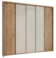 5-türiger Drehtürenschrank aus Holz mit weißen Fronten, Frontalansicht