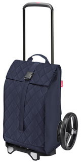 Citycruiser Rhombus Midnight in seitlicher Perspektive, dunkelblaues Design mit Rautensteppung, großer Griff und robuste Räder.