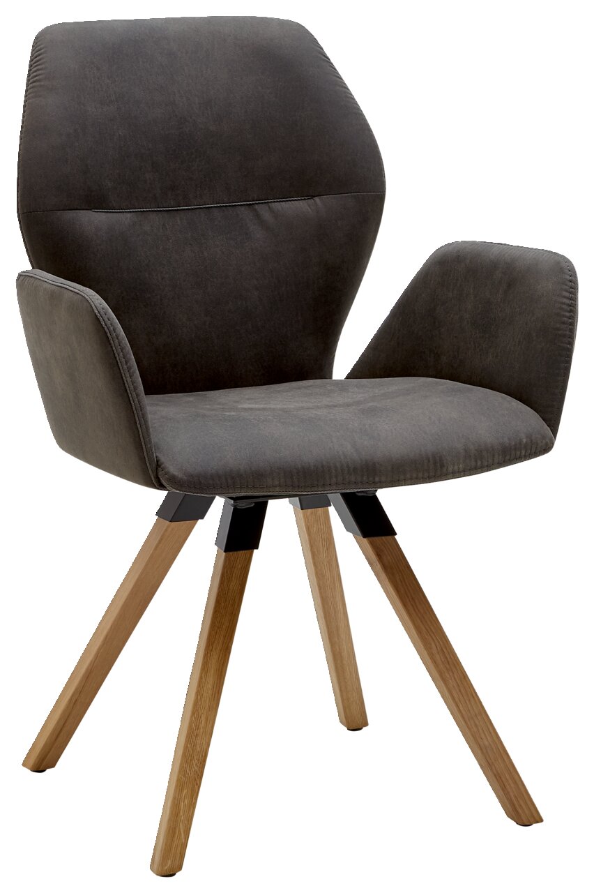 Valnatura Armlehnenstuhl PIANO Moderner Armlehnenstuhl mit grauem Stoffbezug und Holzbeinen, seitliche Perspektive