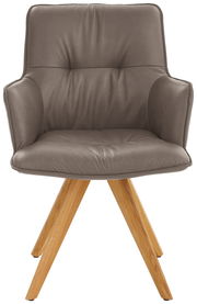 Design-Schalensessel in grauem Leder mit Holzbeinen, Frontalansicht