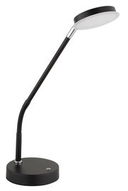 Schwarze LED-Tischleuchte mit flexiblem Hals und rundem Lampenkopf, seitliche Perspektive