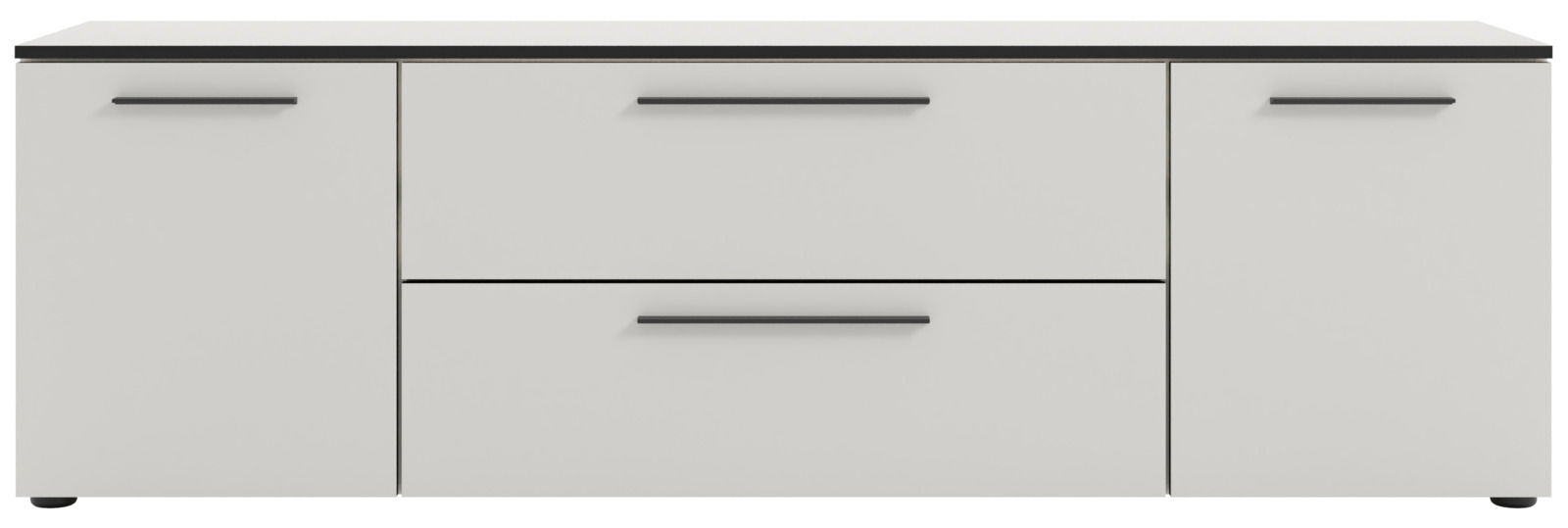 Weißes TV-Lowboard mit zwei Türen und einer Schublade, Frontansicht