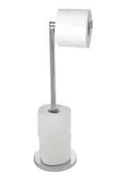 Edelstahl Stand Toilettenpapierhalter mit einer Rolle oben und zwei Ersatzrollen unten, seitliche Perspektive