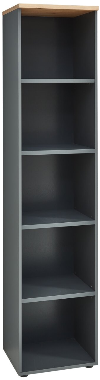 Voleo Regal schmal DETROIT Schmales Regal mit vier offenen Fächern, dunkler Korpus und helle Oberseite, Frontalansicht