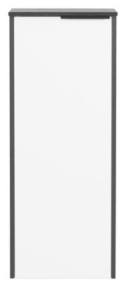 Frontansicht eines modernen Highboards mit weißer Tür und dunklem Rahmen.