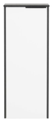 Frontansicht eines modernen Highboards mit weißer Tür und dunklem Rahmen.