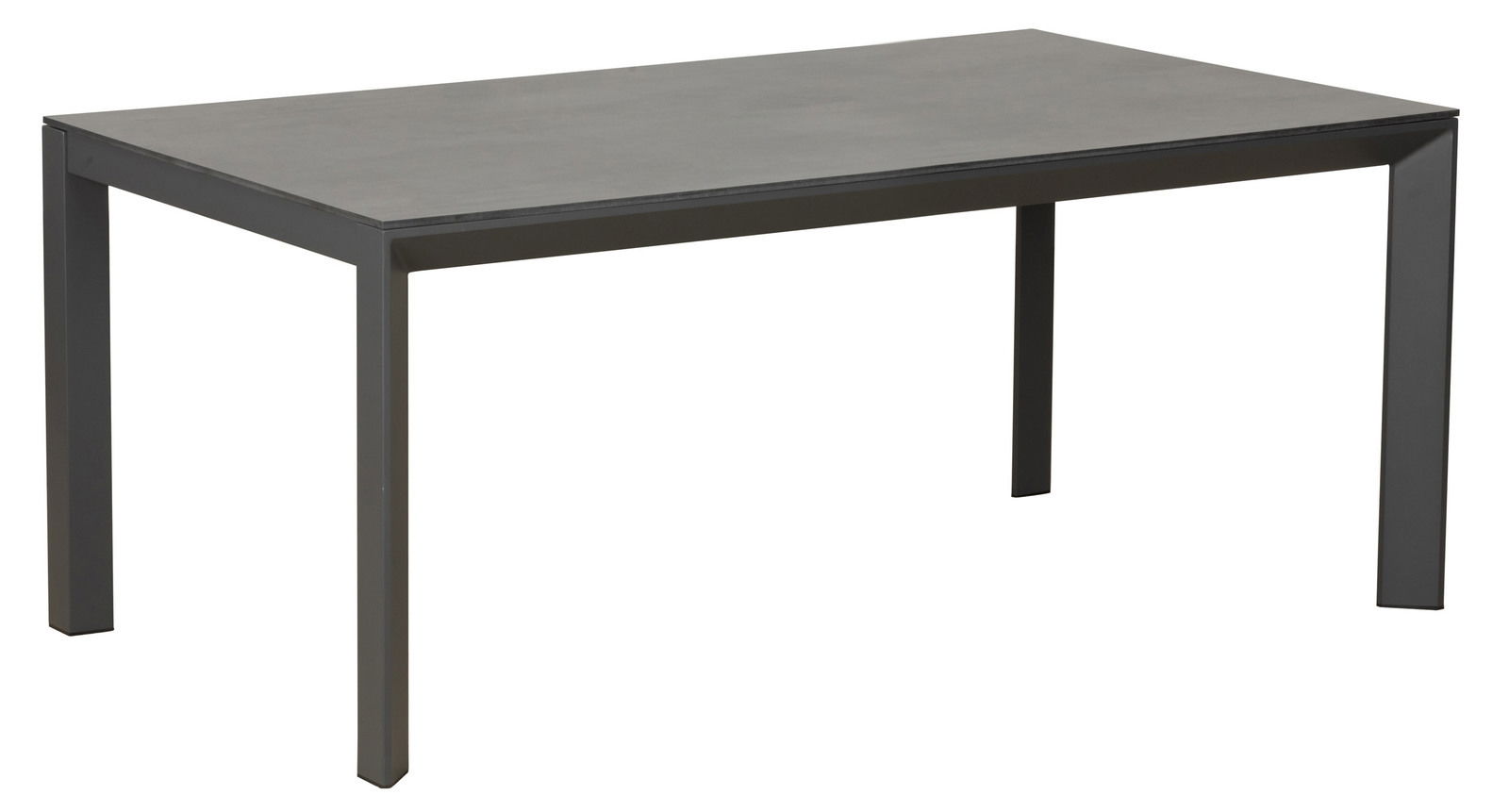 Amatio Gartentisch ARILD Moderner rechteckiger Gartentisch aus Metall in seitlicher Perspektive