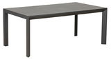 Moderner rechteckiger Gartentisch aus Metall in seitlicher Perspektive