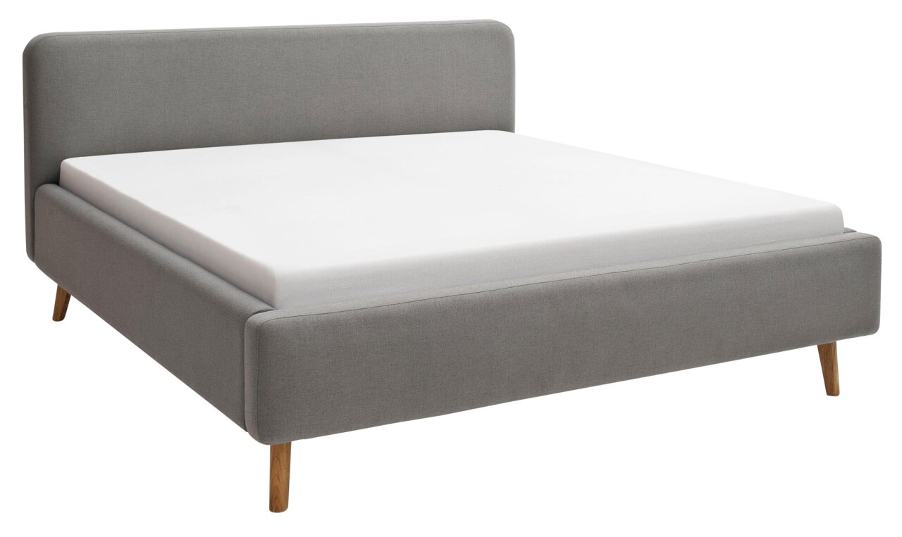 Z2 Polsterbett MATTIS Graues Polsterbett mit Holzfüßen, seitliche Perspektive