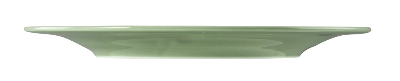 Seitenansicht eines salbeigrünen Frühstückstellers mit 23 cm Durchmesser.