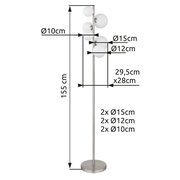 Stehleuchte mit mehreren kugelförmigen Lampenschirmen in verschiedenen Größen, seitliche Perspektive