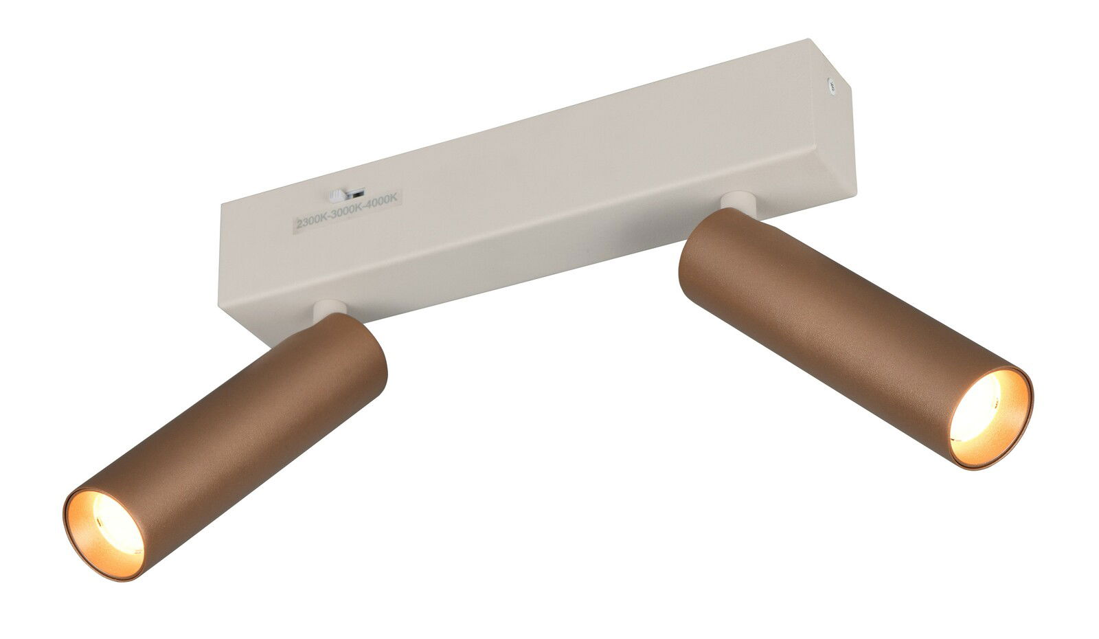 Zweiflammiger Strahler in Bronzeoptik, seitliche Perspektive