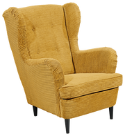 Gemütlicher gelber Sessel mit geripptem Stoffbezug, Vorderansicht