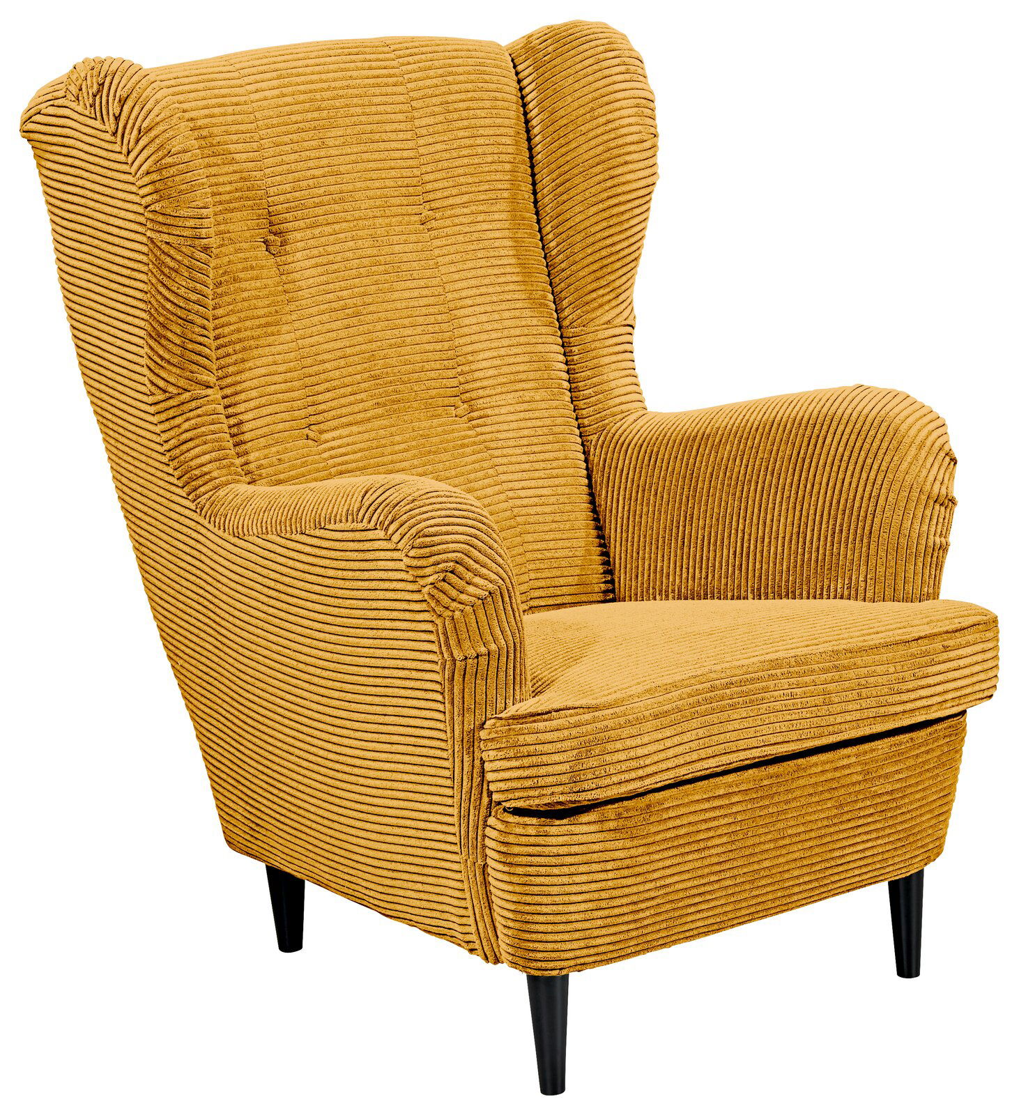 Z2 Sessel OSKAR Gemütlicher gelber Sessel mit geripptem Stoffbezug, Vorderansicht