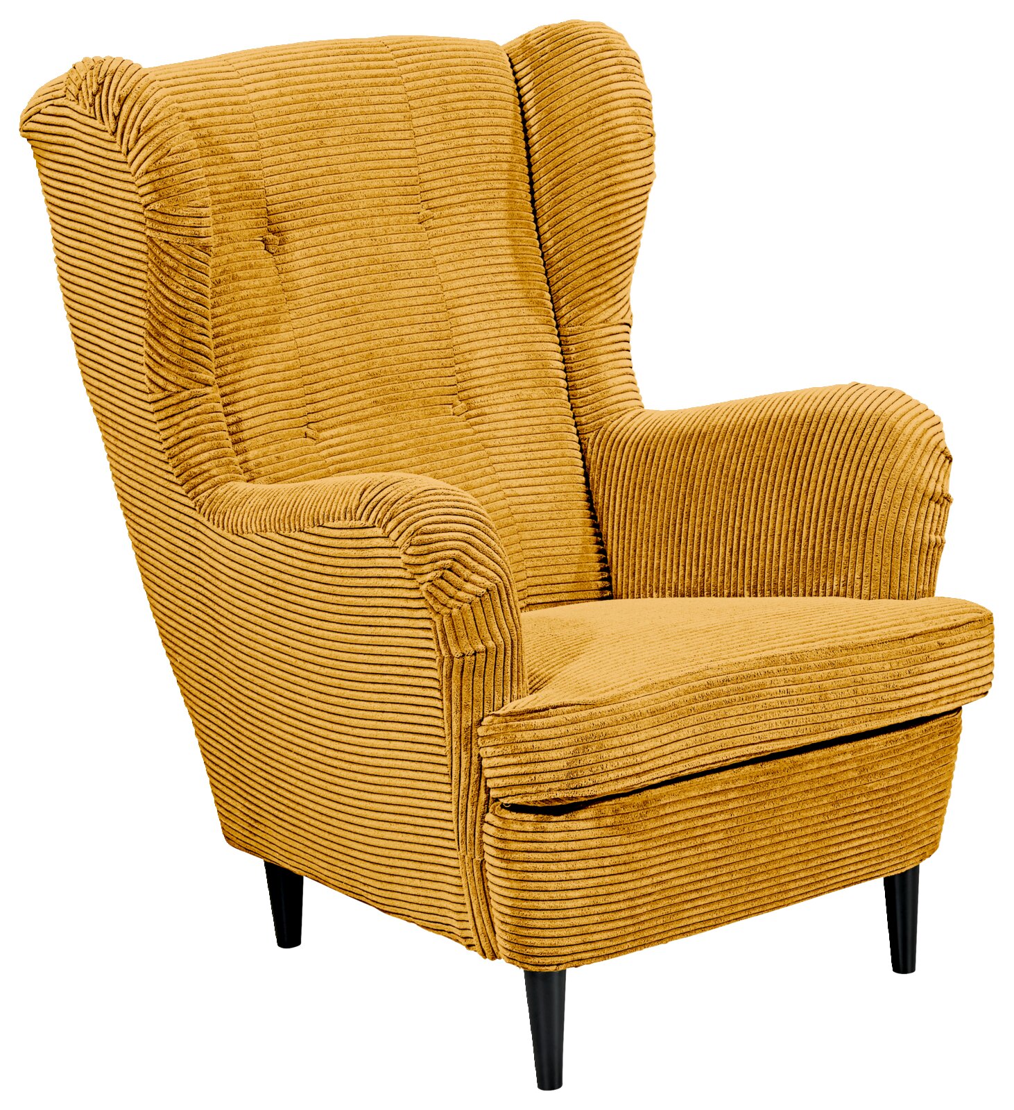 Z2 Sessel OSKAR Gemütlicher gelber Sessel mit geripptem Stoffbezug, Vorderansicht