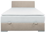 Frontale Ansicht eines Boxbetts 140 mit beigem Kopfteil und weißer Matratze.