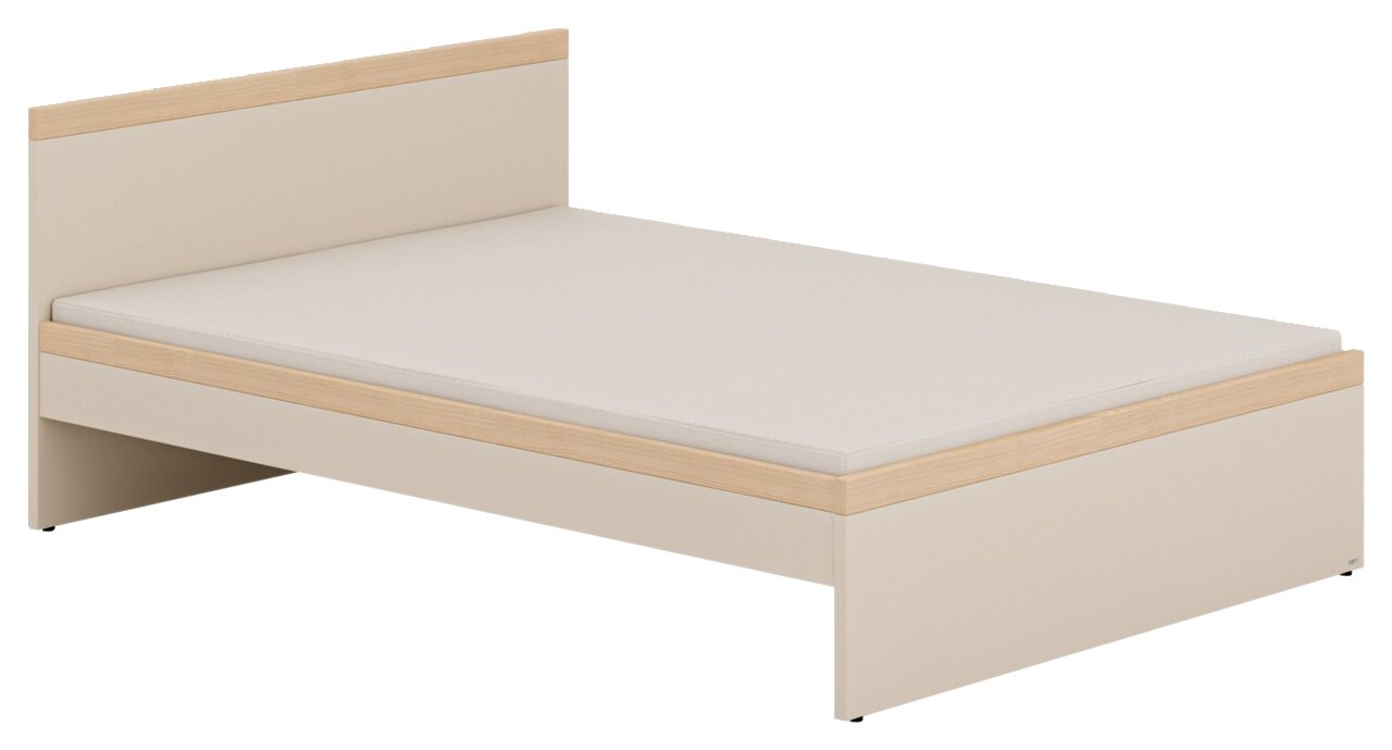 Jugendbett 140x200 in hellem Holzdesign, seitliche Perspektive