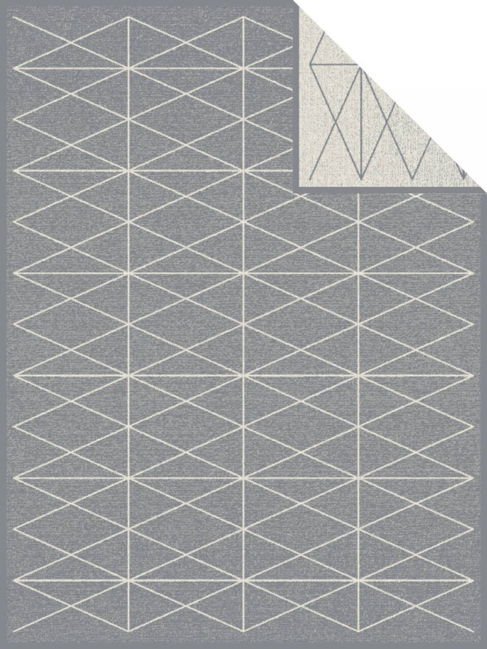 Graue Jacquard-Decke mit geometrischem Muster aus weißen Linien, Draufsicht