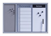 Memoboard 3-in-1 mit Wochenplaner, Notizbereich und Pinnwand, frontal abgebildet