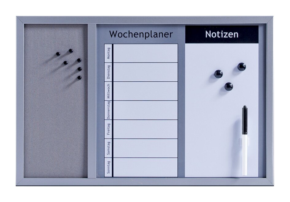 Zeller Present Memoboard 3-in-1 Memoboard 3-in-1 mit Wochenplaner, Notizbereich und Pinnwand, frontal abgebildet