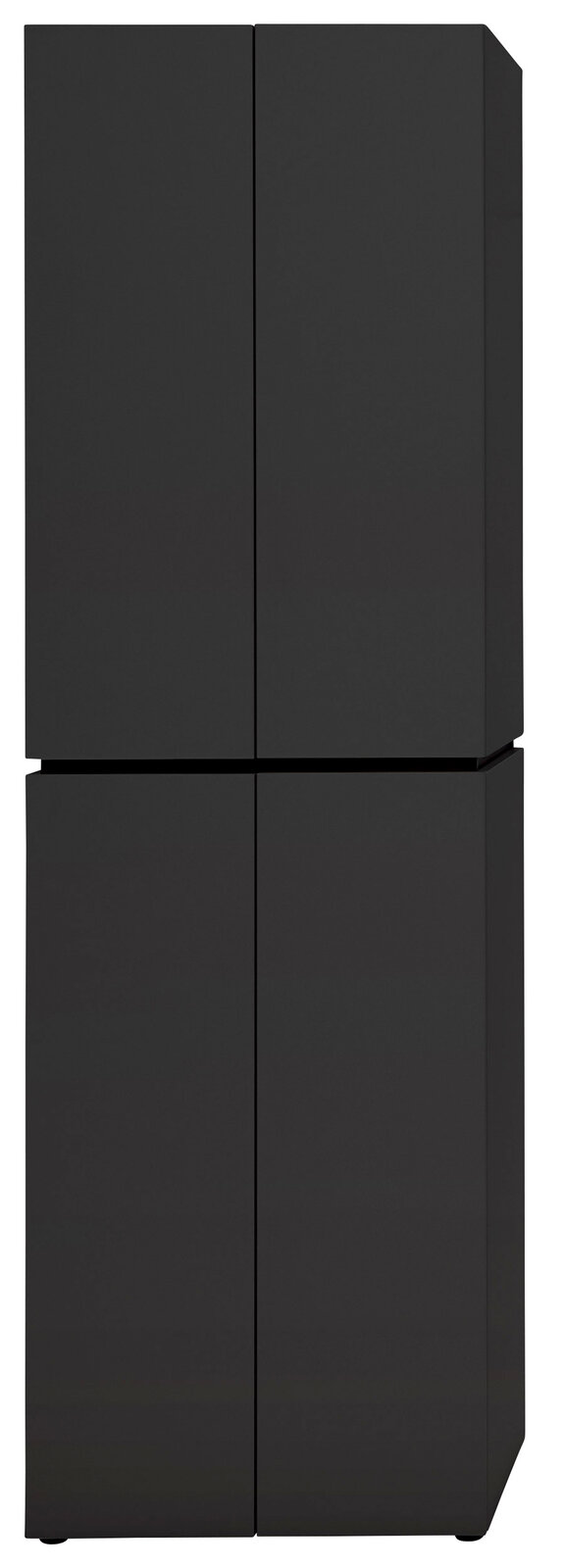 Schwarzer Garderobenschrank mit vier Türen, frontale Ansicht