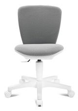 Moderner Kinder- und Jugenddrehstuhl mit grauem Netzbezug und weißem Gestell, Frontalansicht