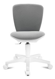 Moderner Kinder- und Jugenddrehstuhl mit grauem Netzbezug und weißem Gestell, Frontalansicht